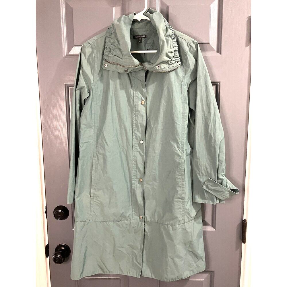 Eileen Fisher Rain Jacket Full Zip/Snap Cowl Overcoat Women’s Size XS
